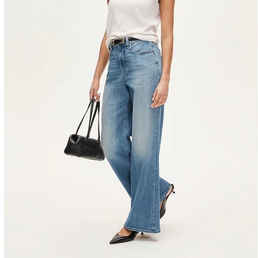 J Crew Petite Curvy Denim Trouser Wide Leg Jeans Medium Bangkok Wash Blue 29P